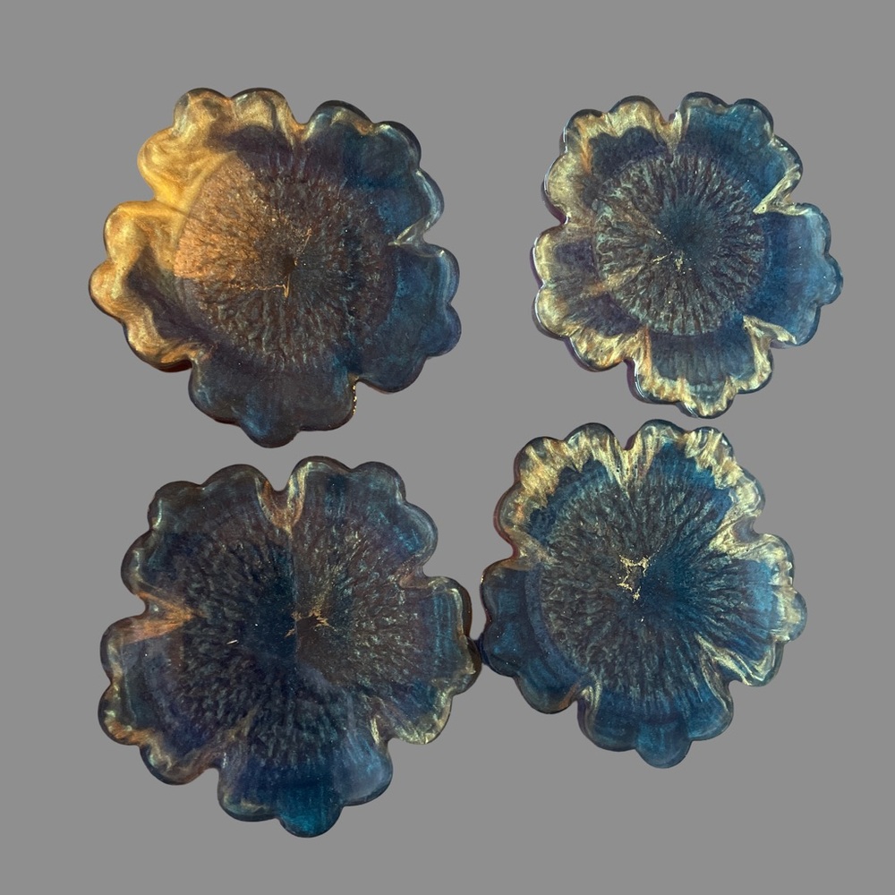 Set of Imperial Emerald and Gold Floral Coasters